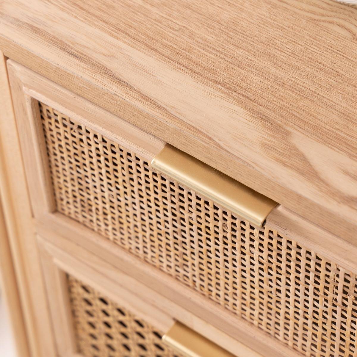 Petite commode en bois de pin et cannage Guido
