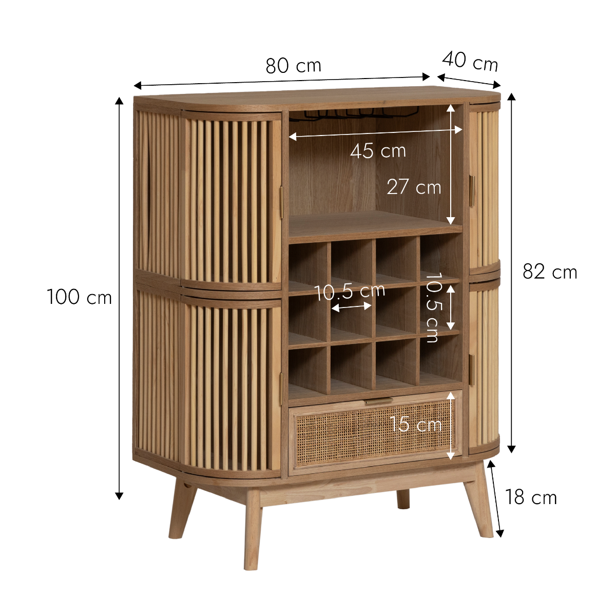 Meuble bar en bois de pin et cannage Guido