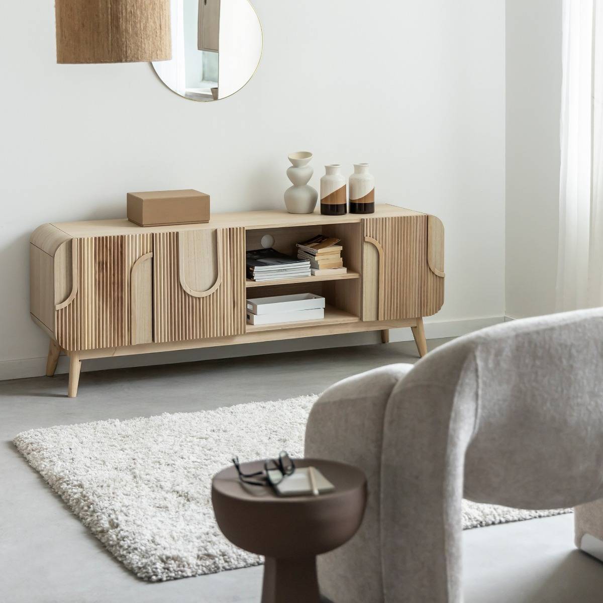 Meuble TV en bois de paulownia Nilo