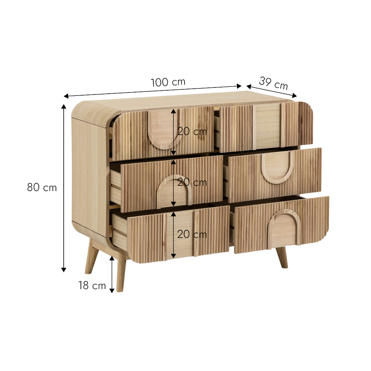 Commode en bois de paulownia Nilo