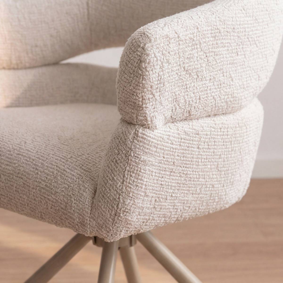 Chaise en tissu écru et pied central en métal beige Florine (lot de 2)