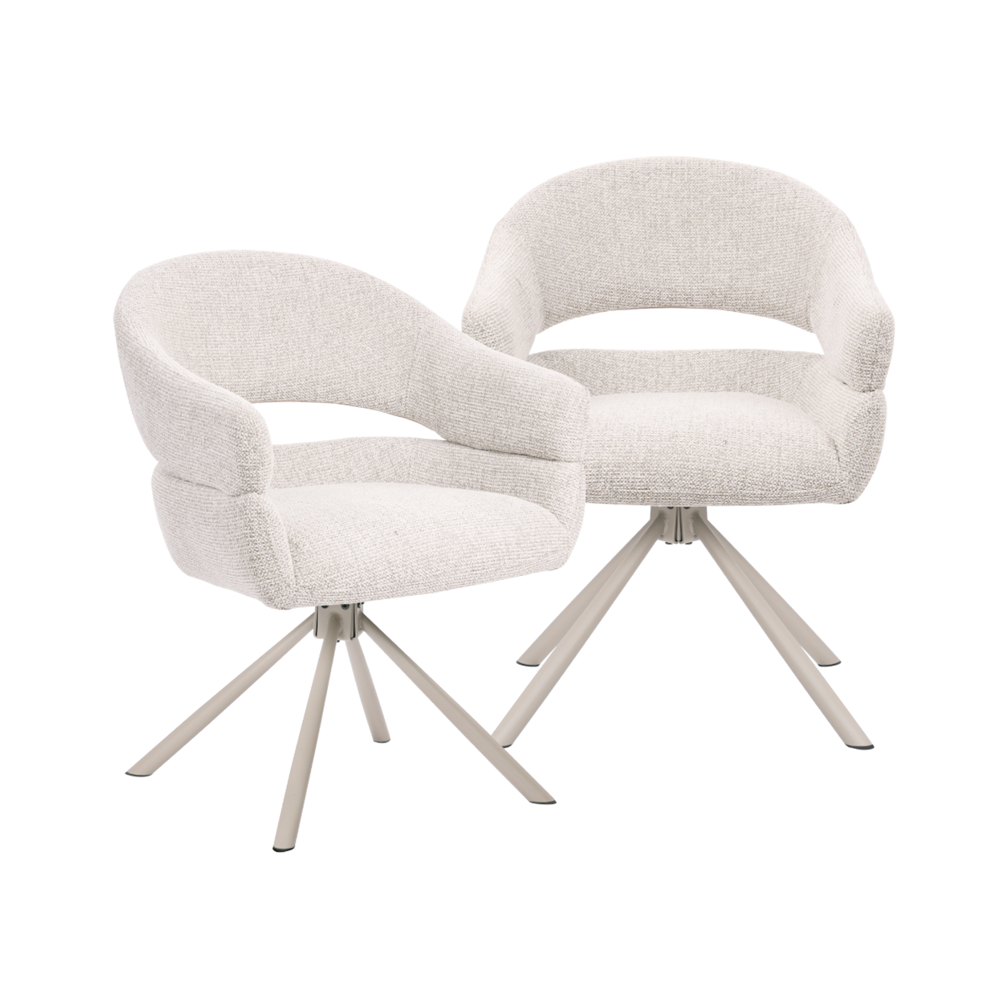 Chaise en tissu écru et pied central en métal beige Florine (lot de 2)