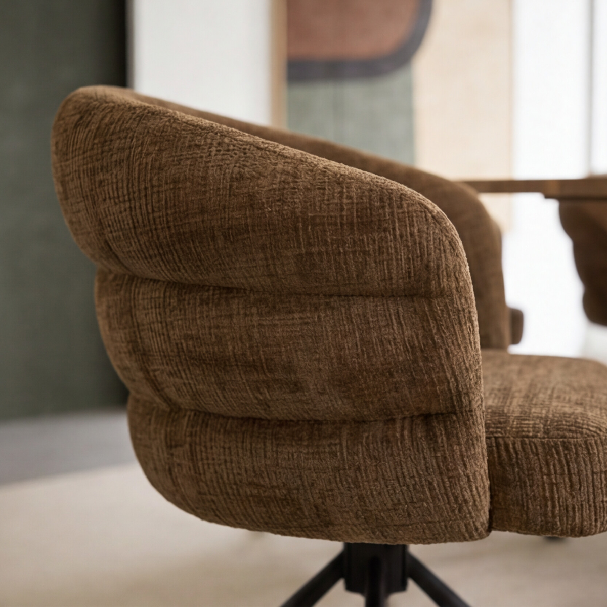 Chaise en tissu marron et pied central en métal noir Florine (lot de 2)
