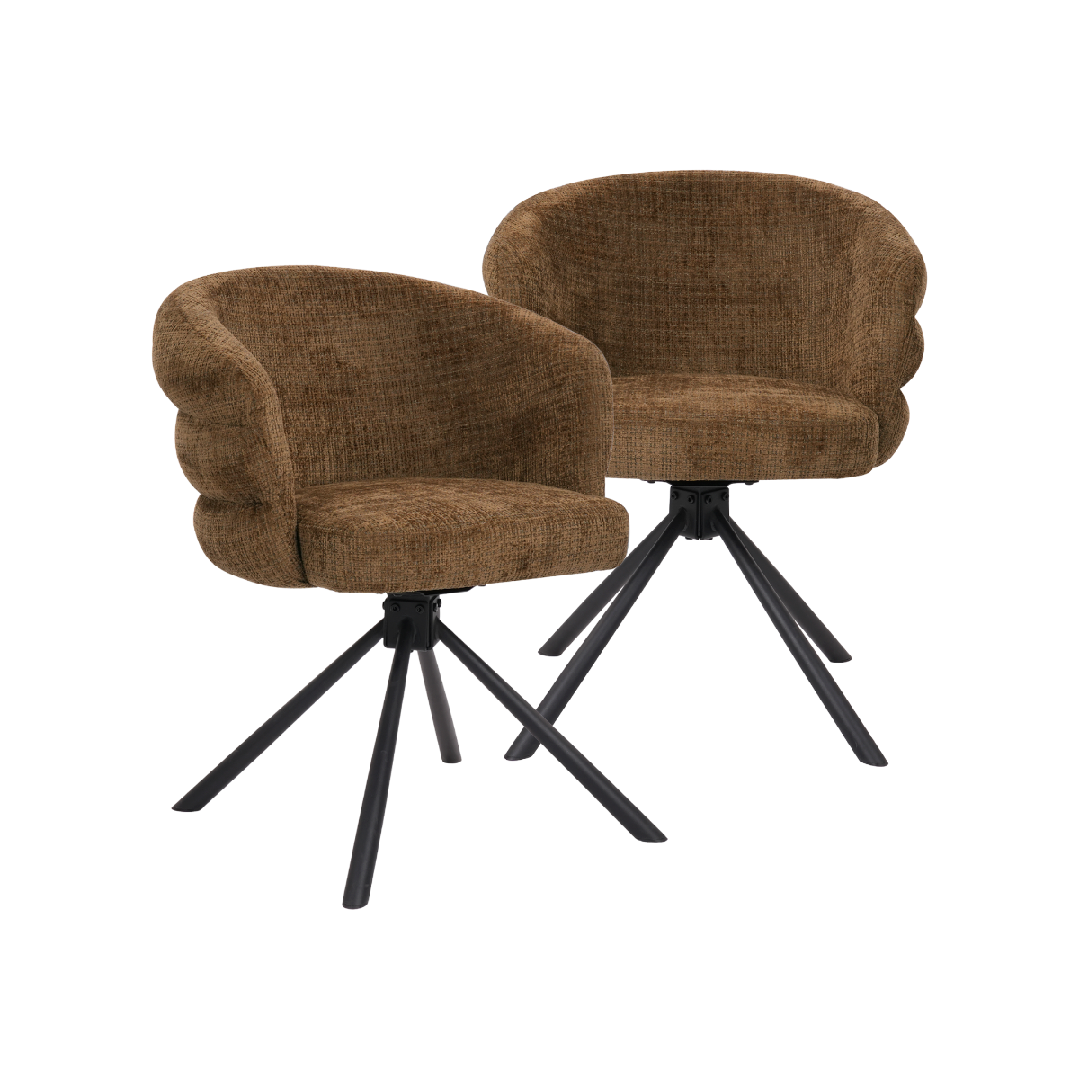 Chaise en tissu marron et pied central en métal noir Florine (lot de 2)