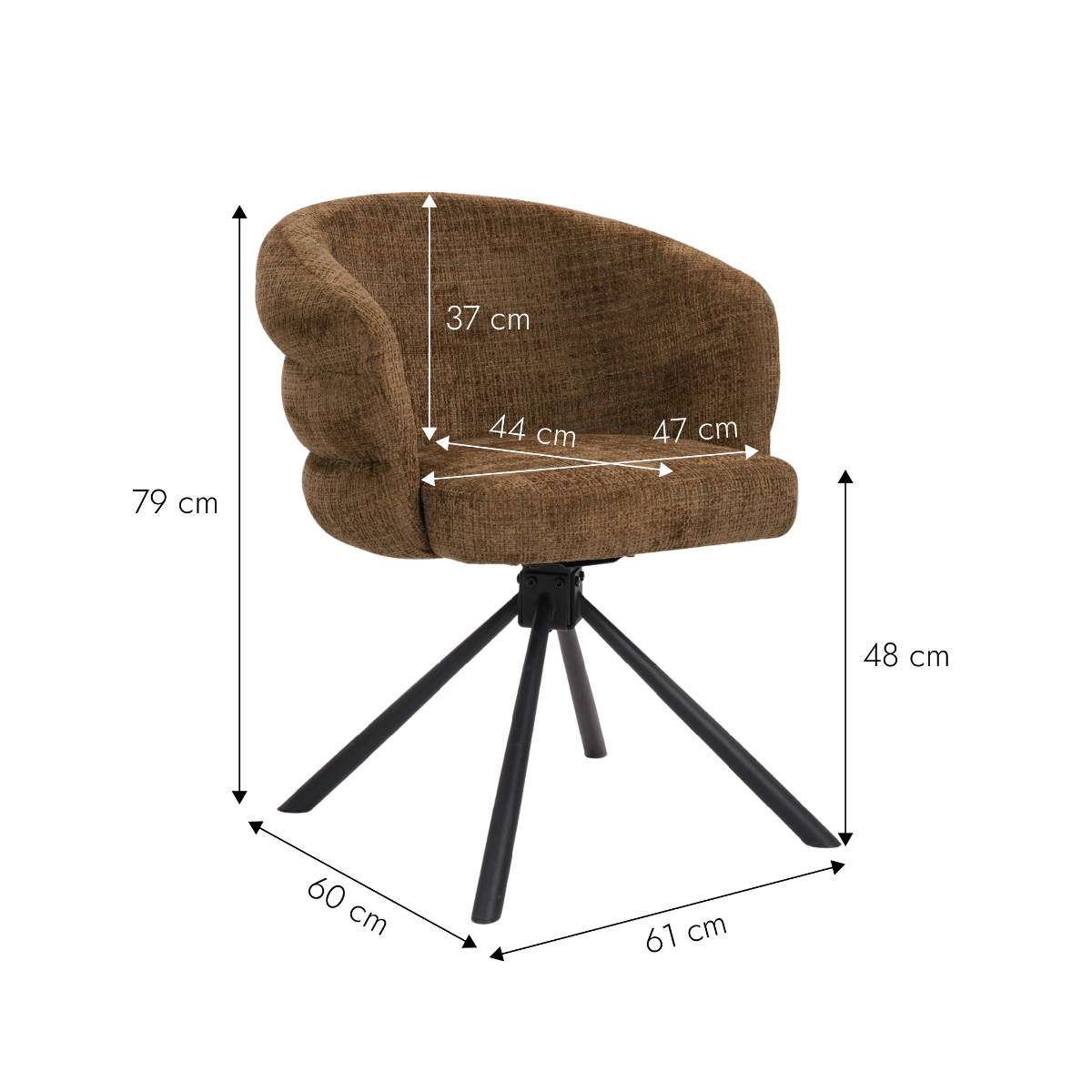 Chaise en tissu marron et pied central en métal noir Florine (lot de 2)