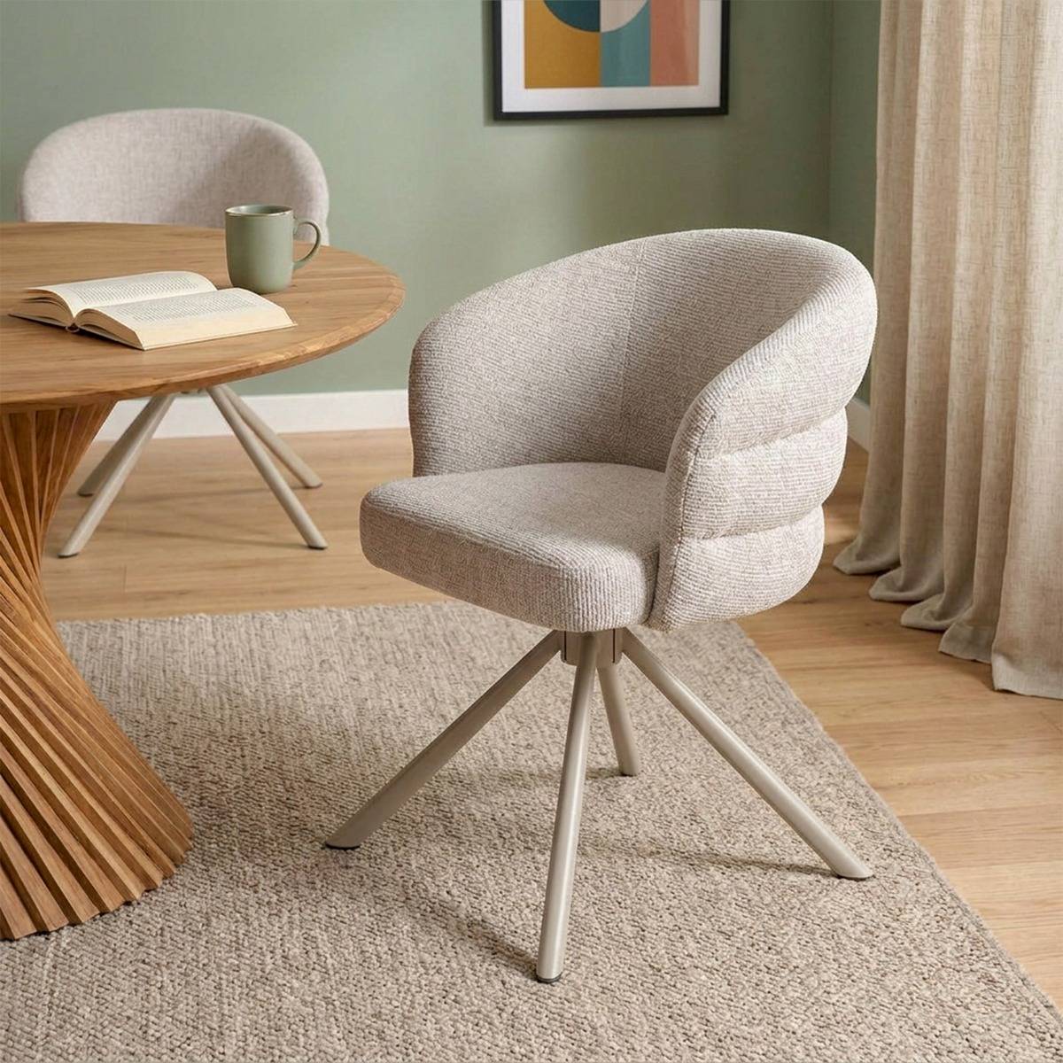 Chaise en tissu écru et pied central en métal beige Florine (lot de 2)