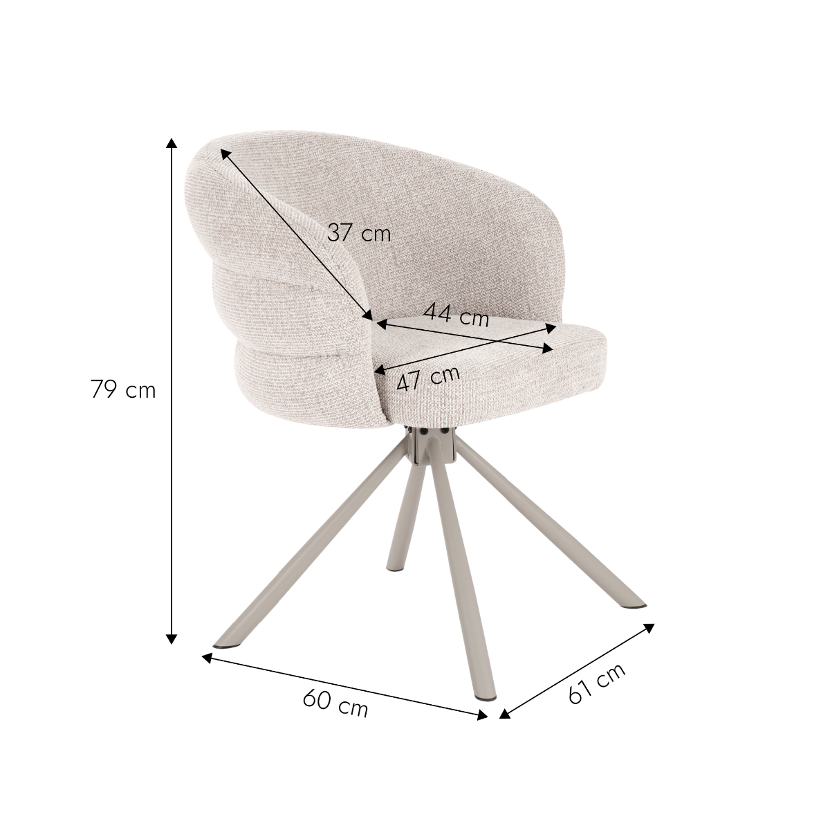 Chaise en tissu écru et pied central en métal beige Florine (lot de 2)