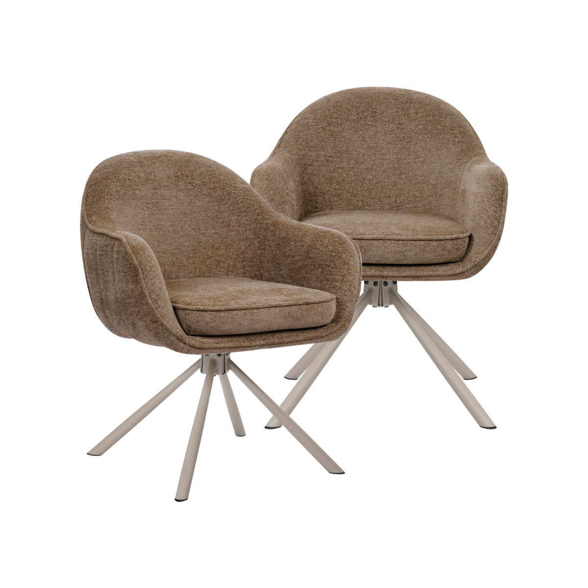 Chaise en tissu marron et pied central en métal beige Florine (lot de 2)