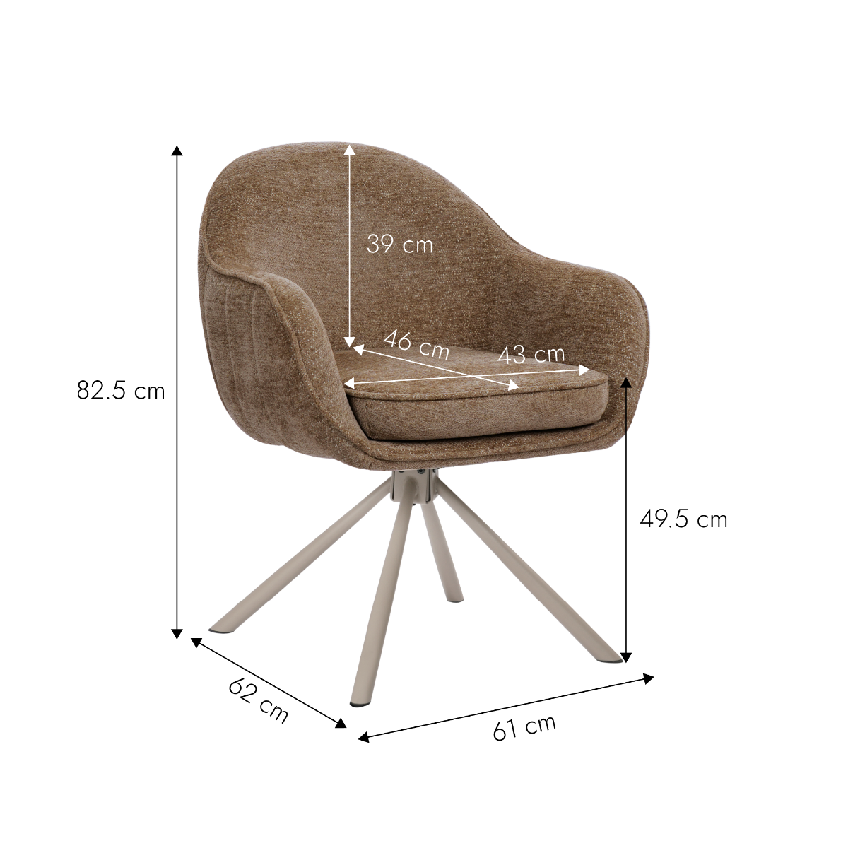 Chaise en tissu marron et pied central en métal beige Florine (lot de 2)