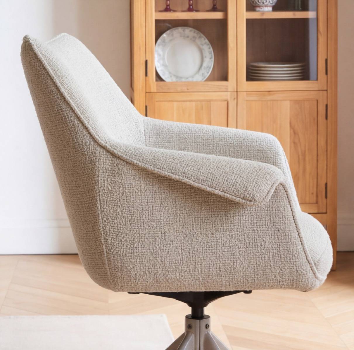 Chaise en tissu beige chiné et pied central en métal taupe Florine (lot de 2)