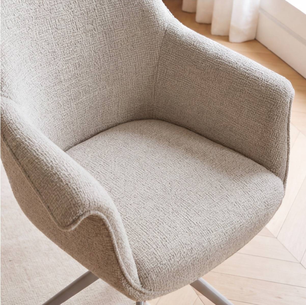 Chaise en tissu beige chiné et pied central en métal taupe Florine (lot de 2)