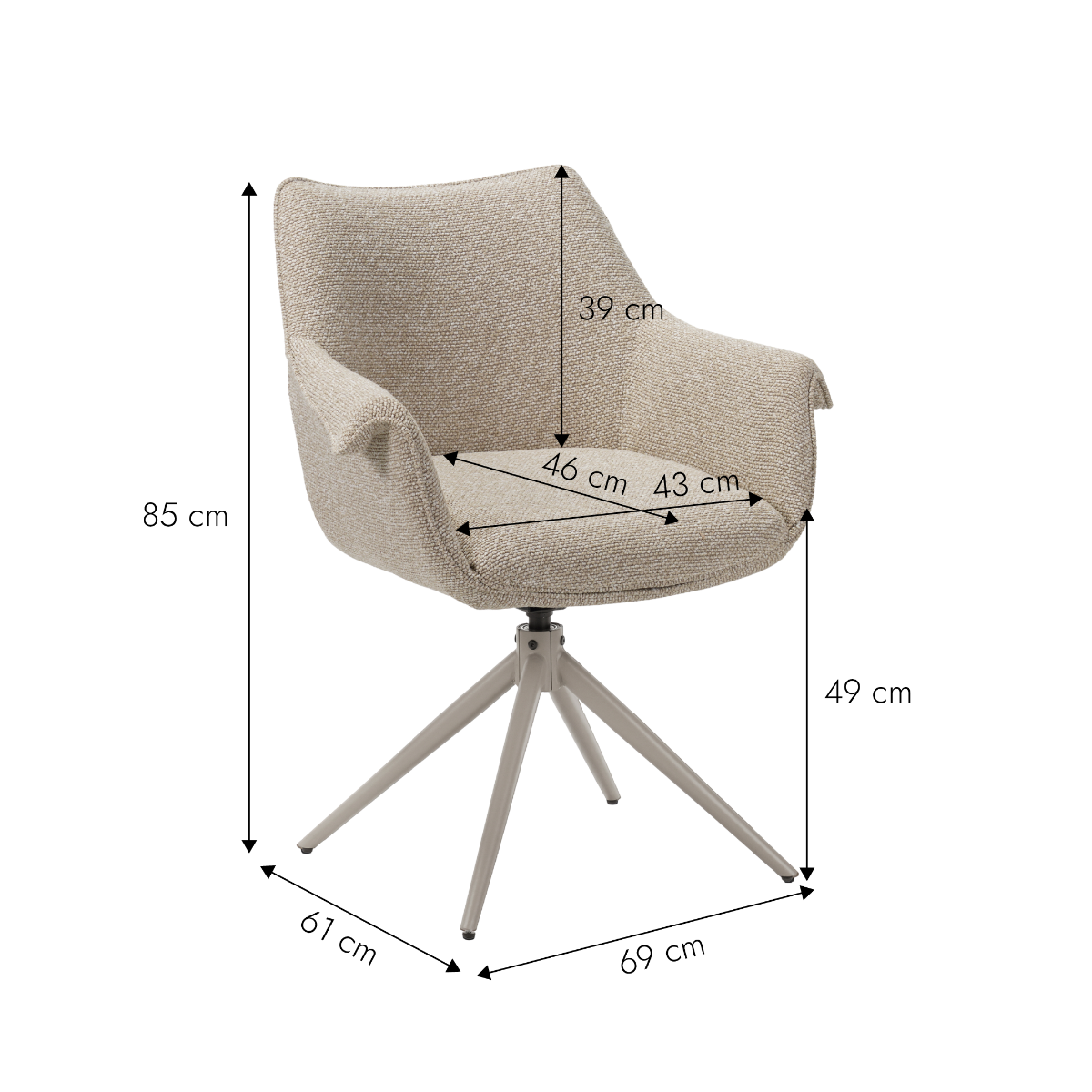 Chaise en tissu beige chiné et pied central en métal taupe Florine (lot de 2)