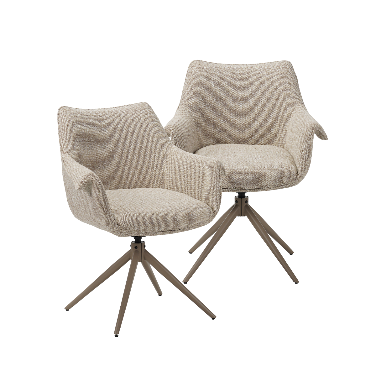 Chaise en tissu beige chiné et pied central en métal taupe Florine (lot de 2)