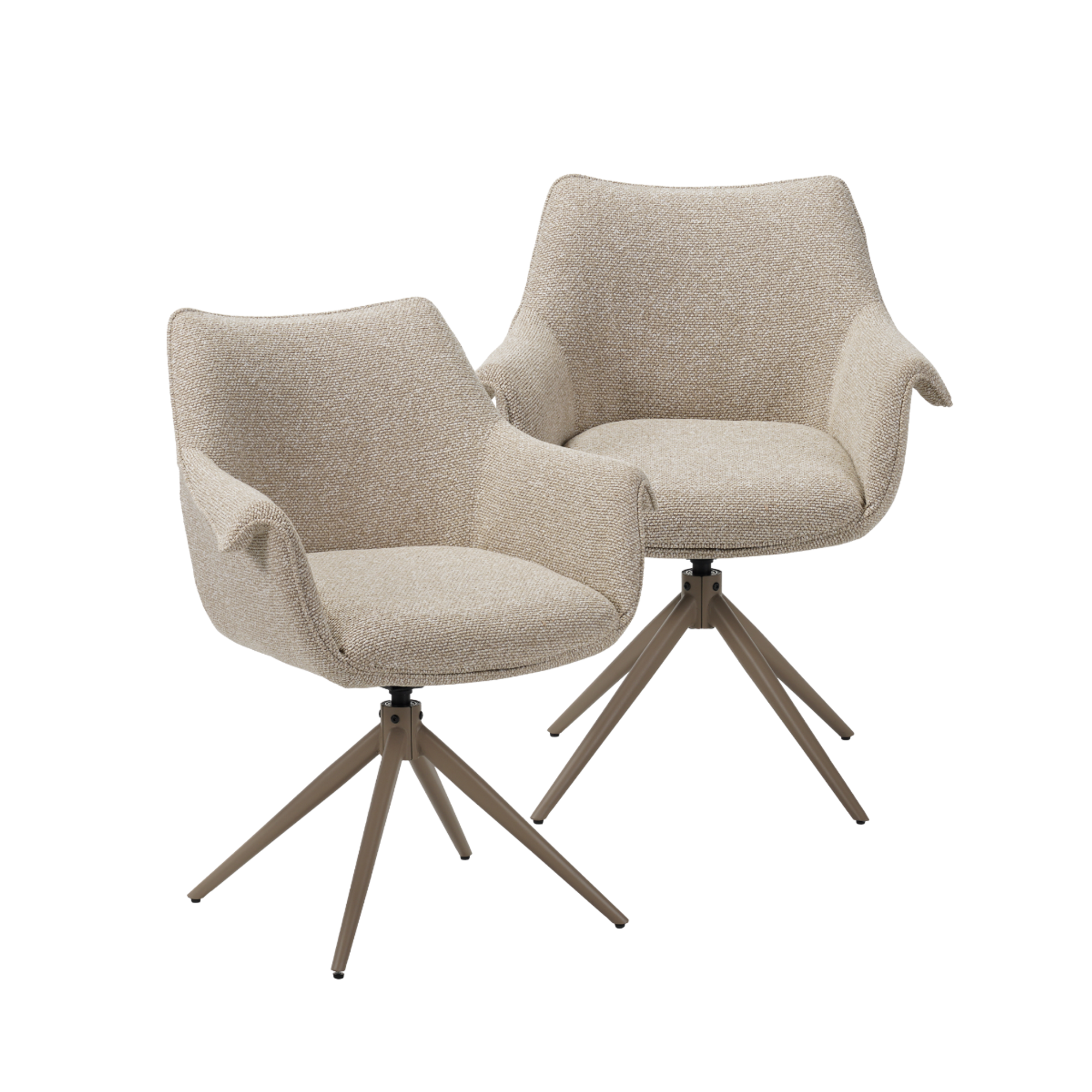 Chaise en tissu beige chiné et pied central en métal taupe Florine (lot de 2)
