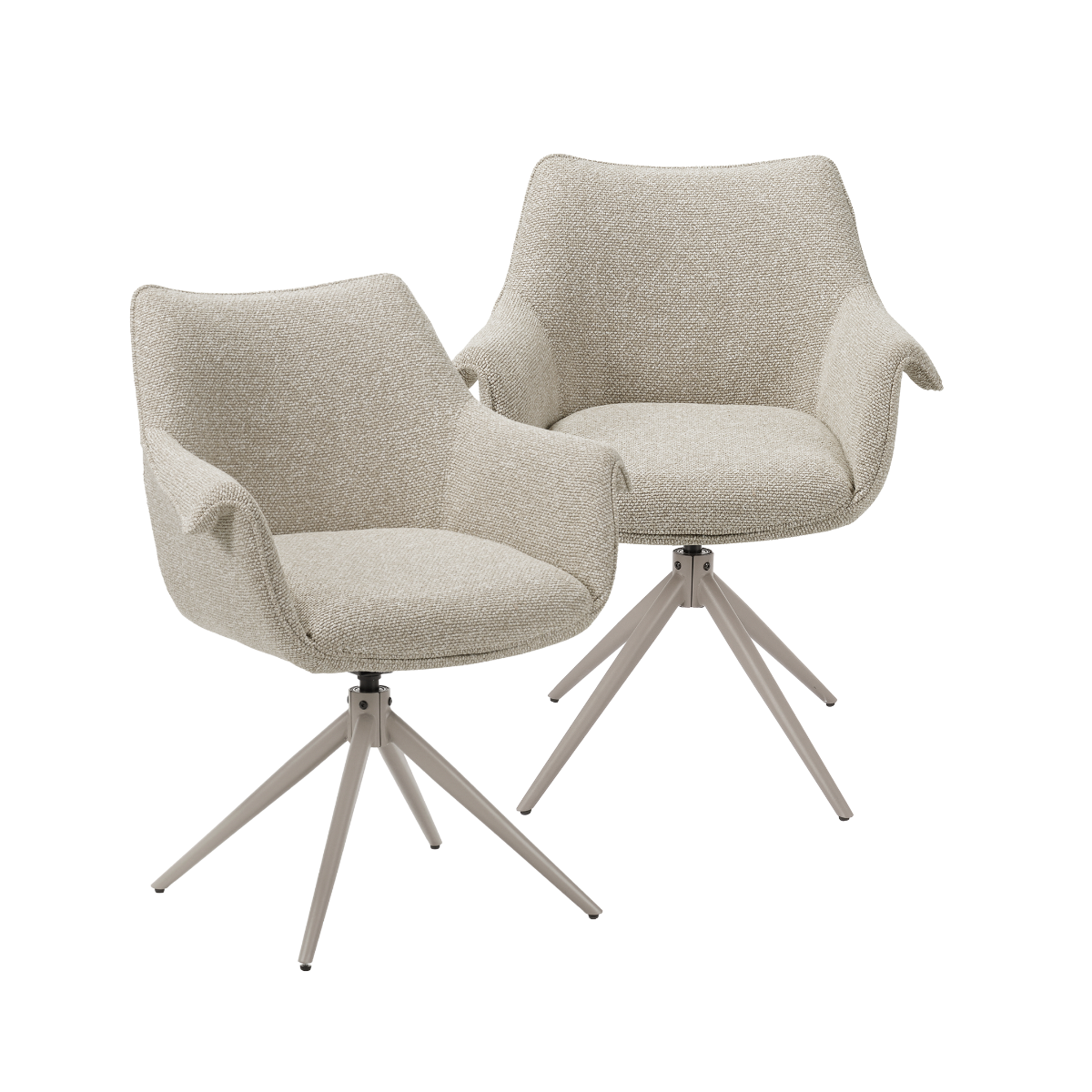 Chaise en tissu beige chiné et pied central en métal taupe Florine (lot de 2)