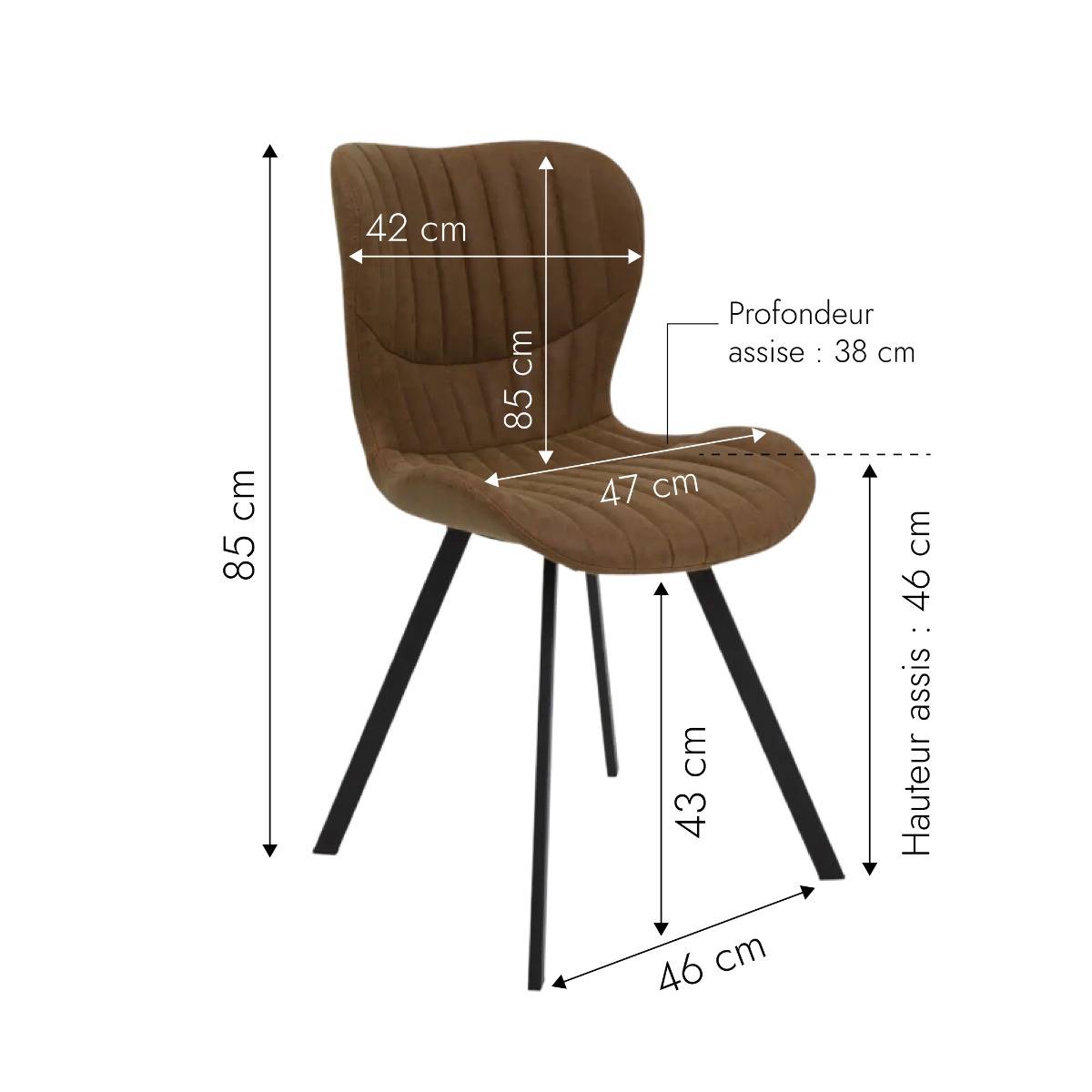 Chaise design marron pieds compas en métal Malo (lot de 2)