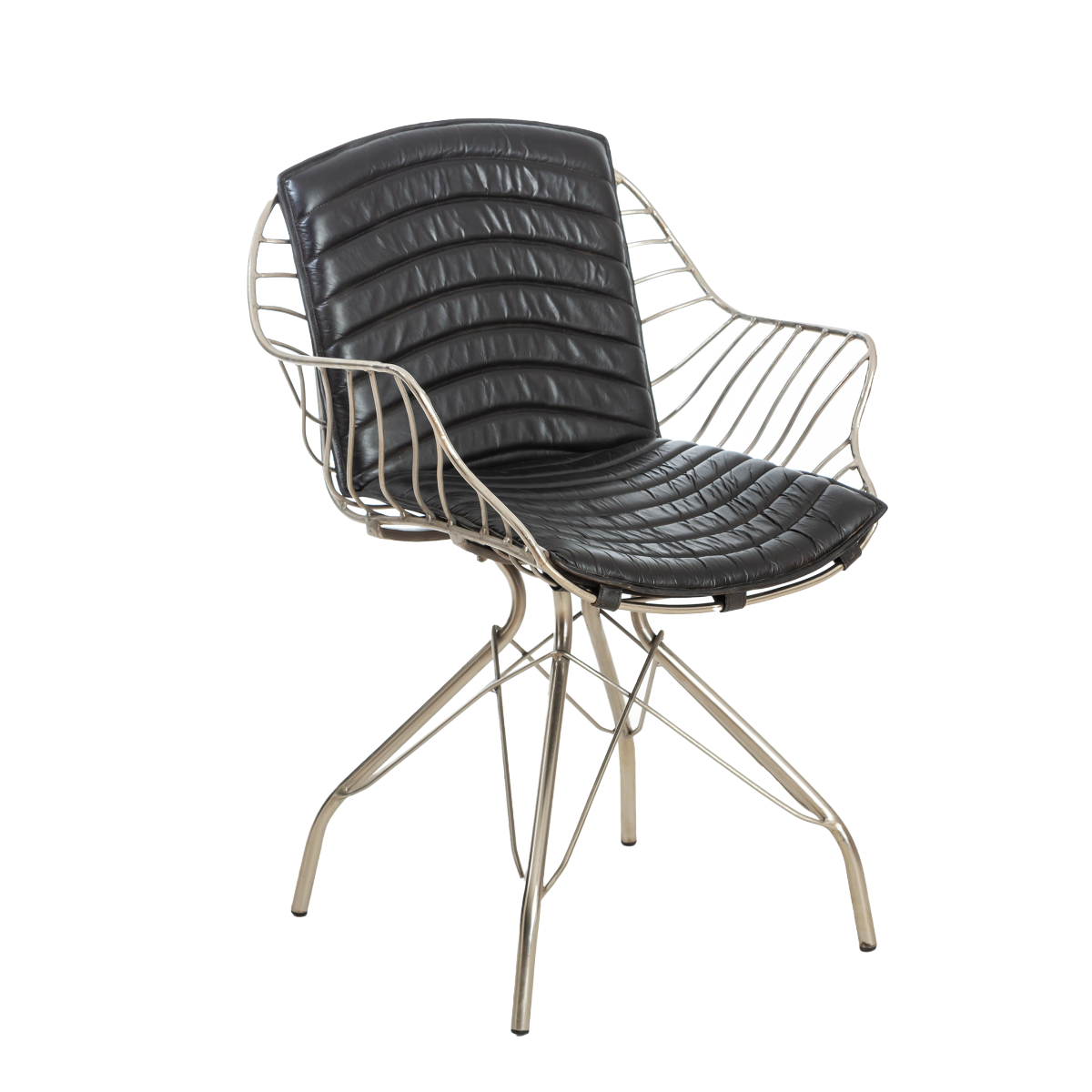 Chaise style fauteuil en cuir et métal Samuel