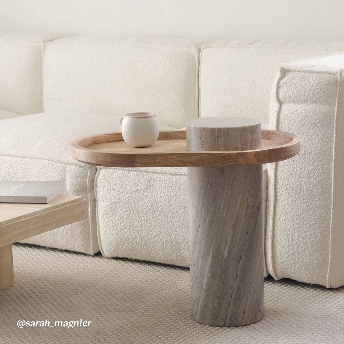 Bout de canapé en bois de manguier et marbre Andréa