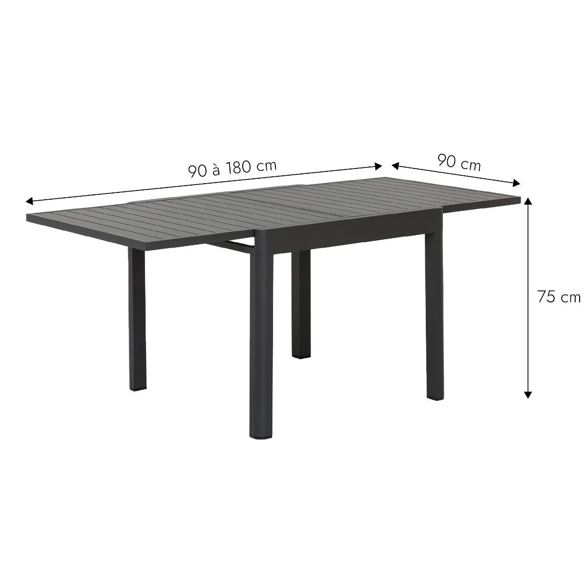 Table de jardin carrée en aluminium gris Kaïa