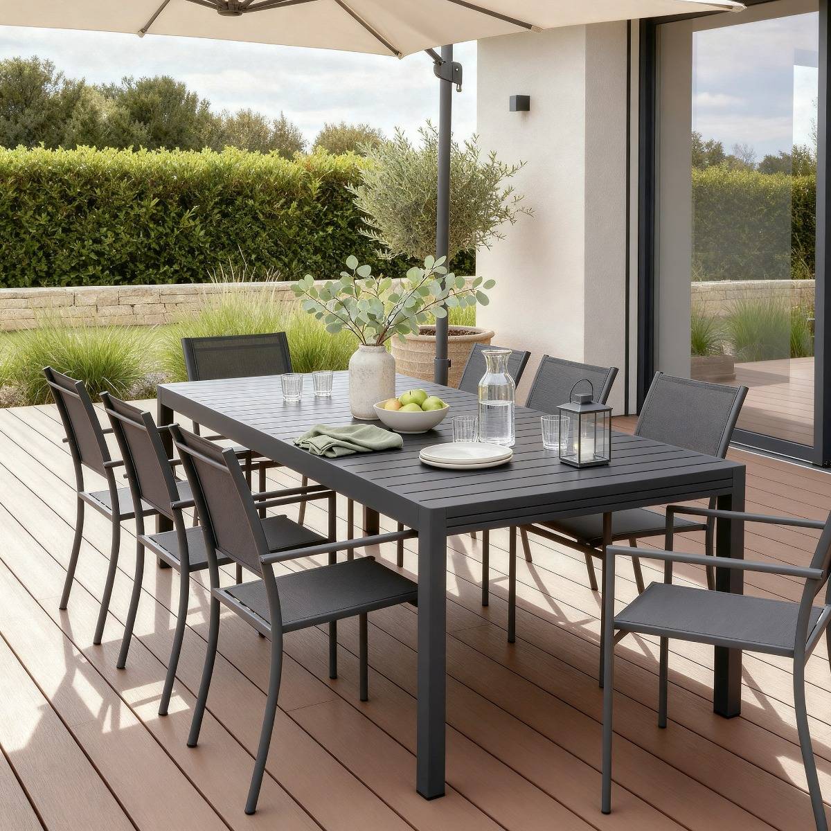 Table de jardin en aluminium rectangulaire gris Kaïa