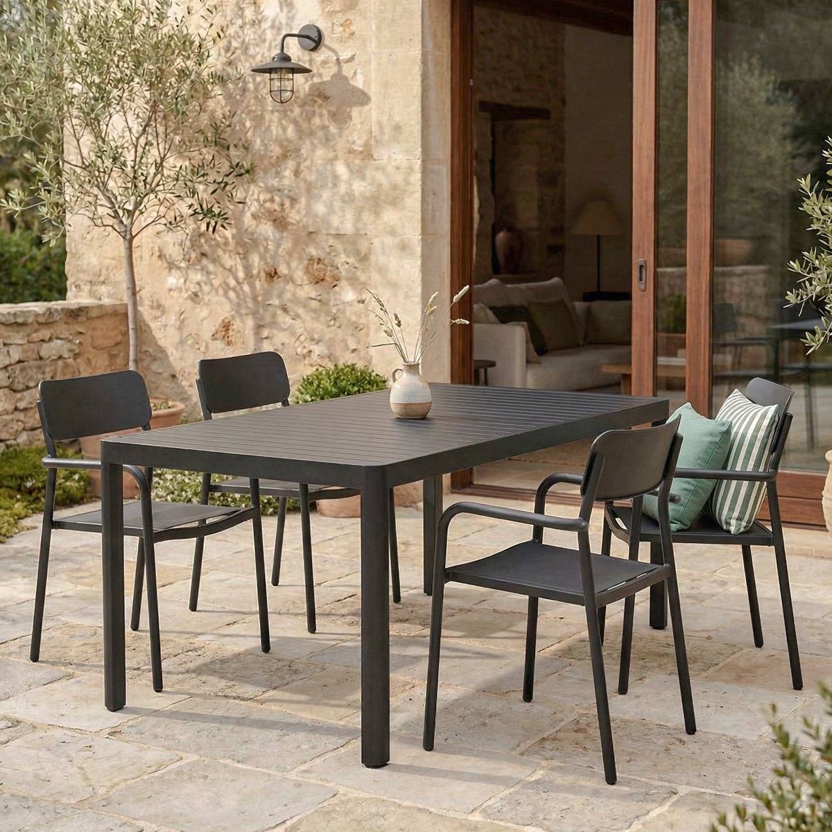 Table de jardin grise en aluminium Kaïa