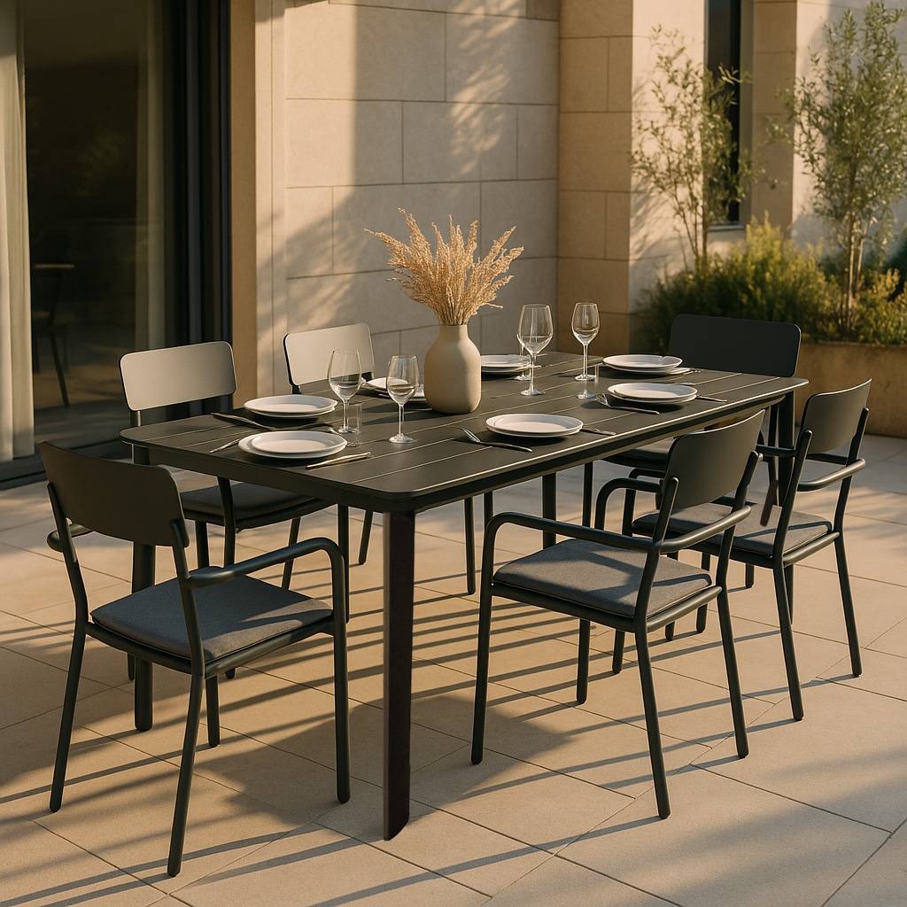 Table de jardin en aluminium gris Kaïa