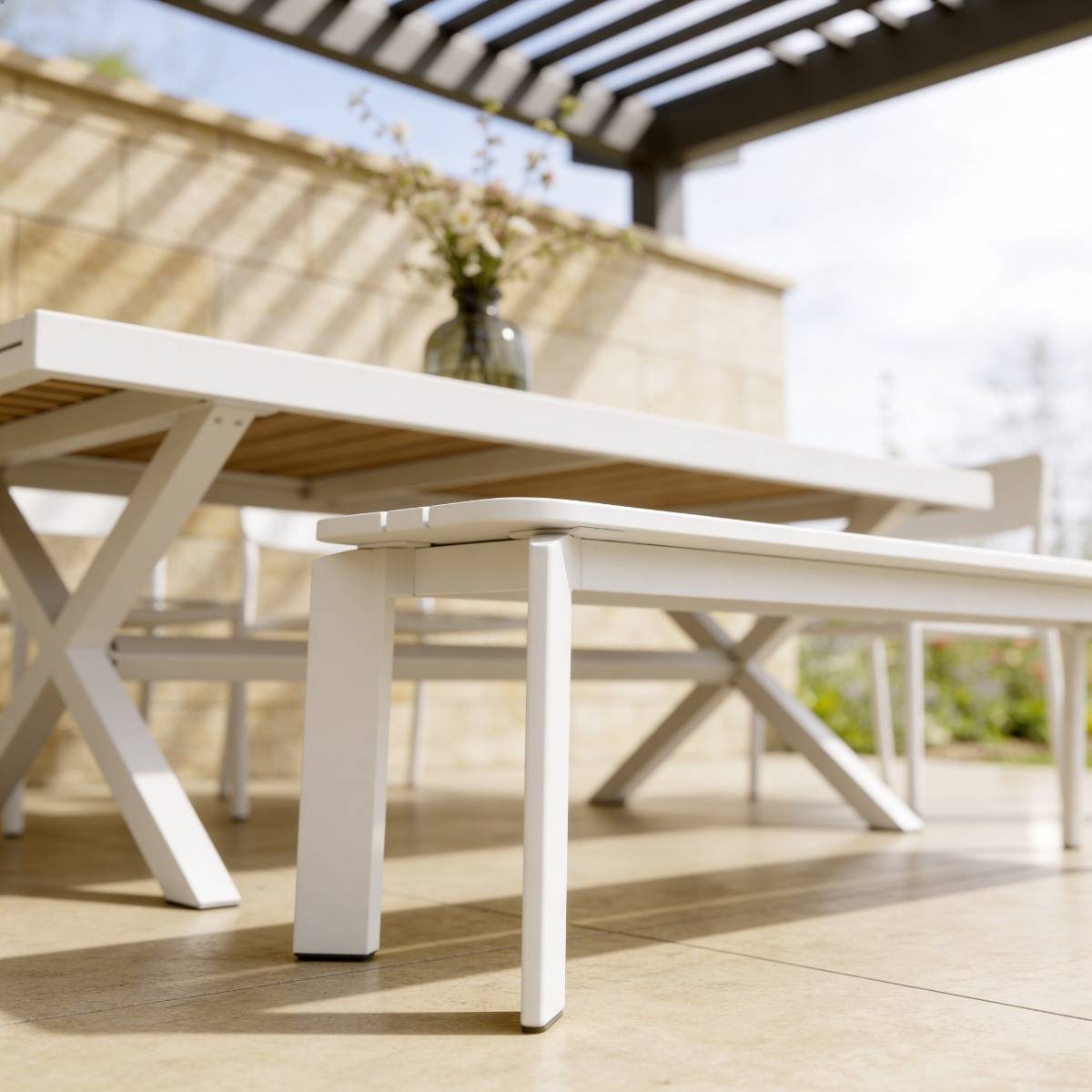 Banc de jardin en aluminium blanc Apollon