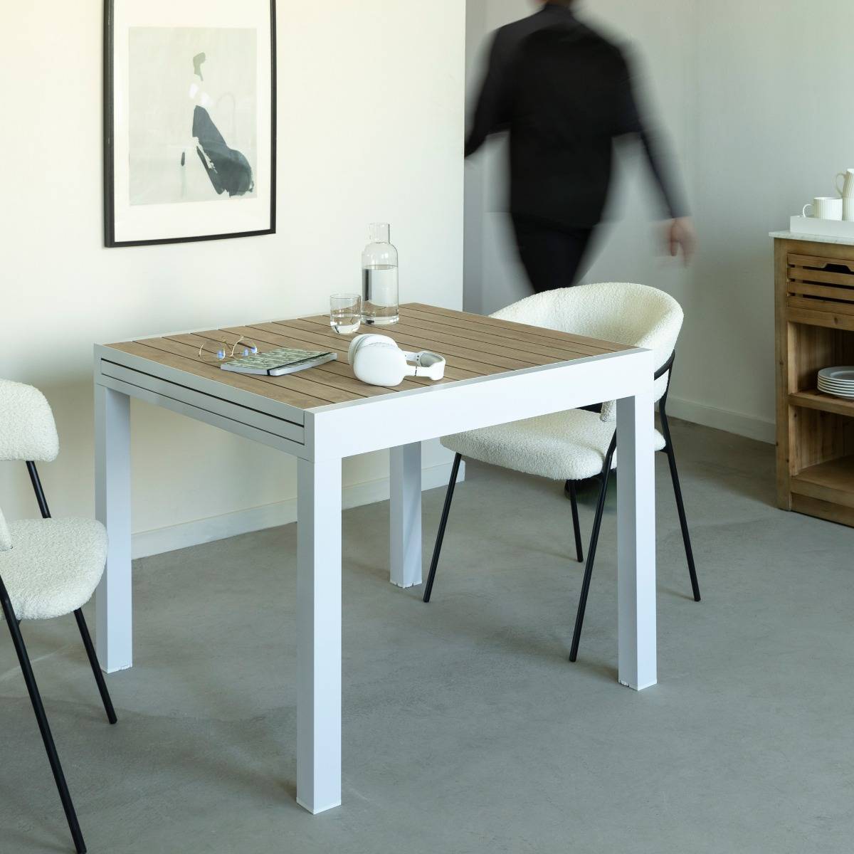 Table à manger carrée en aluminium blanc Ayden