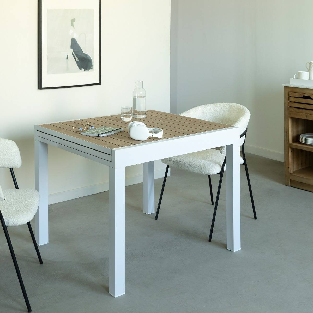 Table à manger carrée en aluminium blanc Ayden