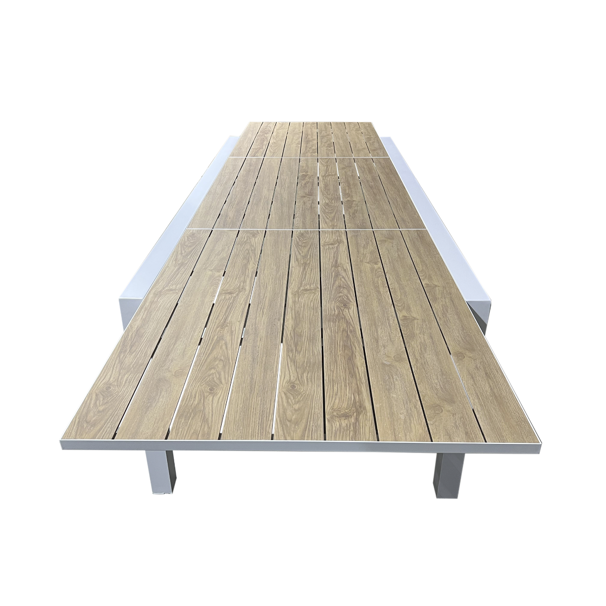 Grande table de jardin en aluminium blanc et effet bois Ayden