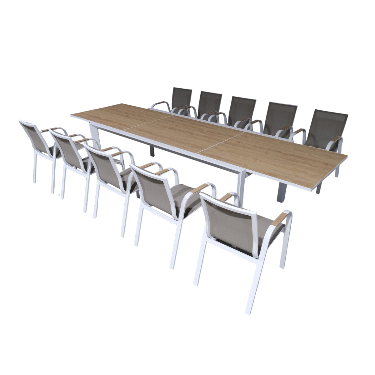 Grande table de jardin en aluminium blanc et effet bois Ayden