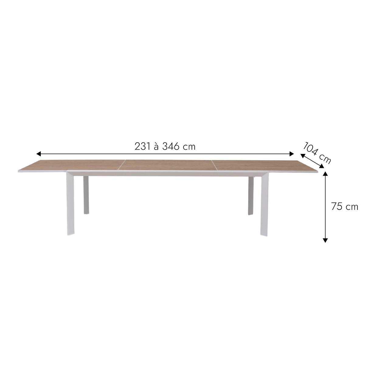 Grande table de jardin en aluminium blanc et effet bois Ayden