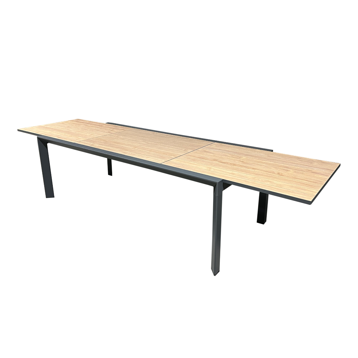 Grande table de jardin en aluminium gris et effet bois Ayden