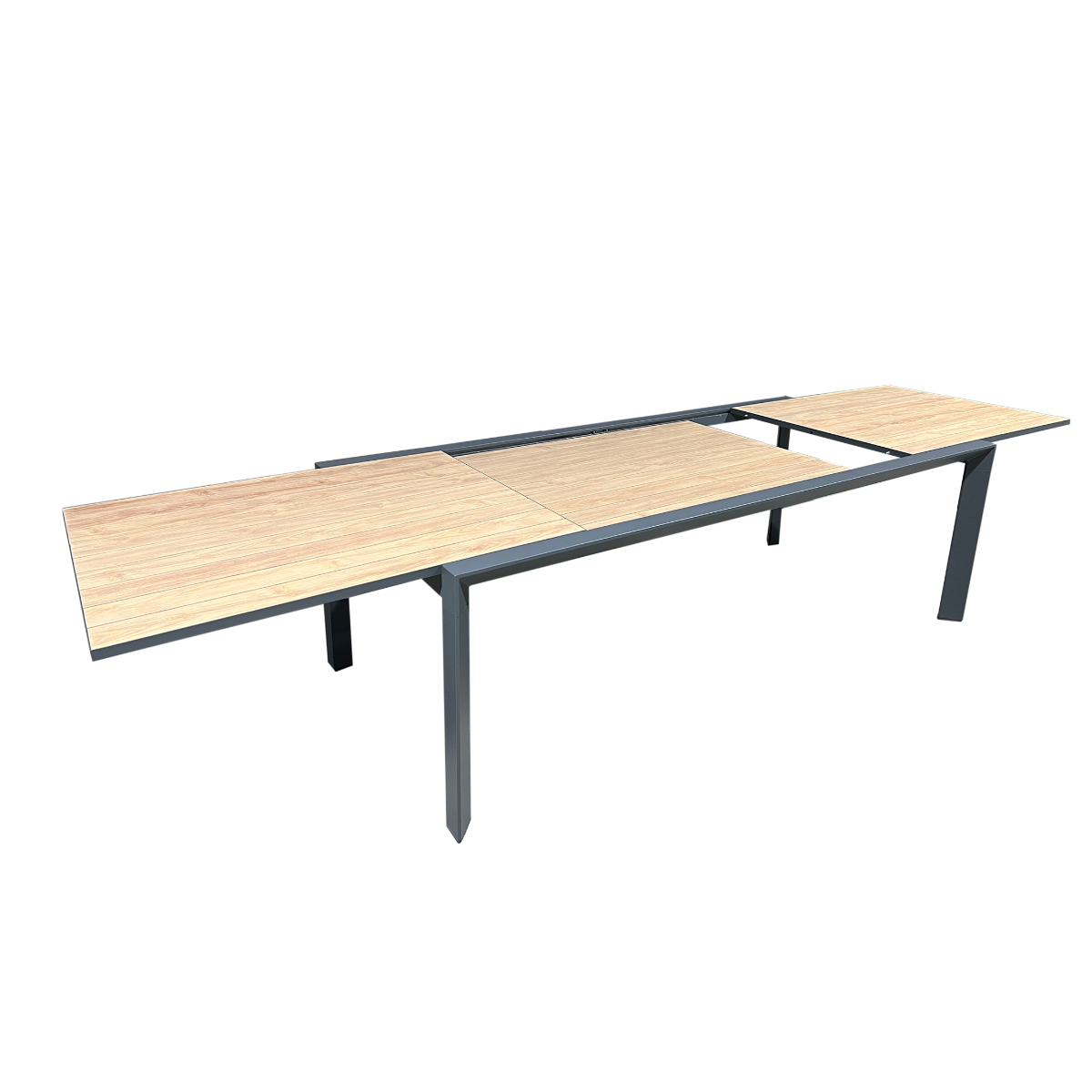 Grande table de jardin en aluminium gris et effet bois Ayden