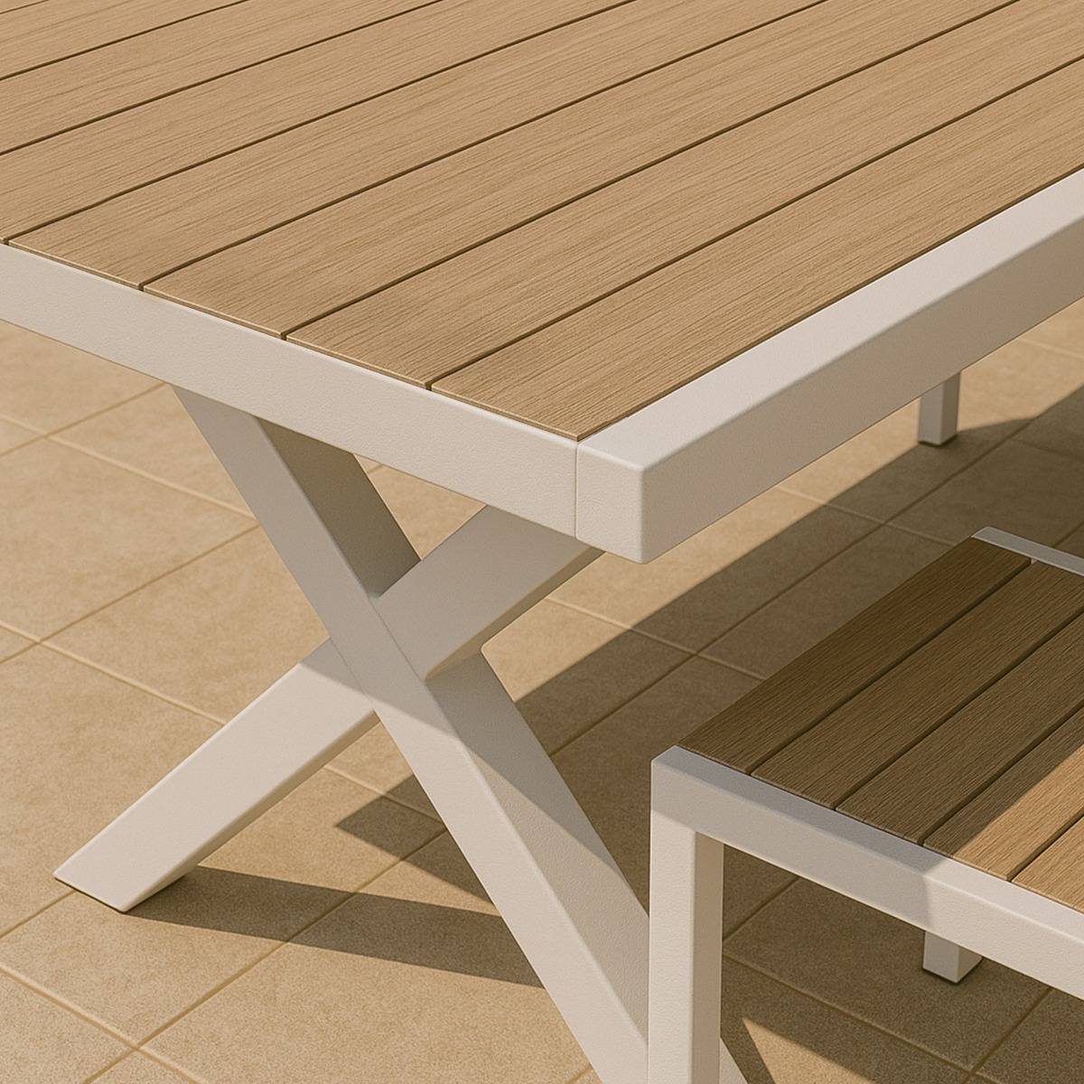 Table de jardin blanche et effet bois en aluminium Ayden