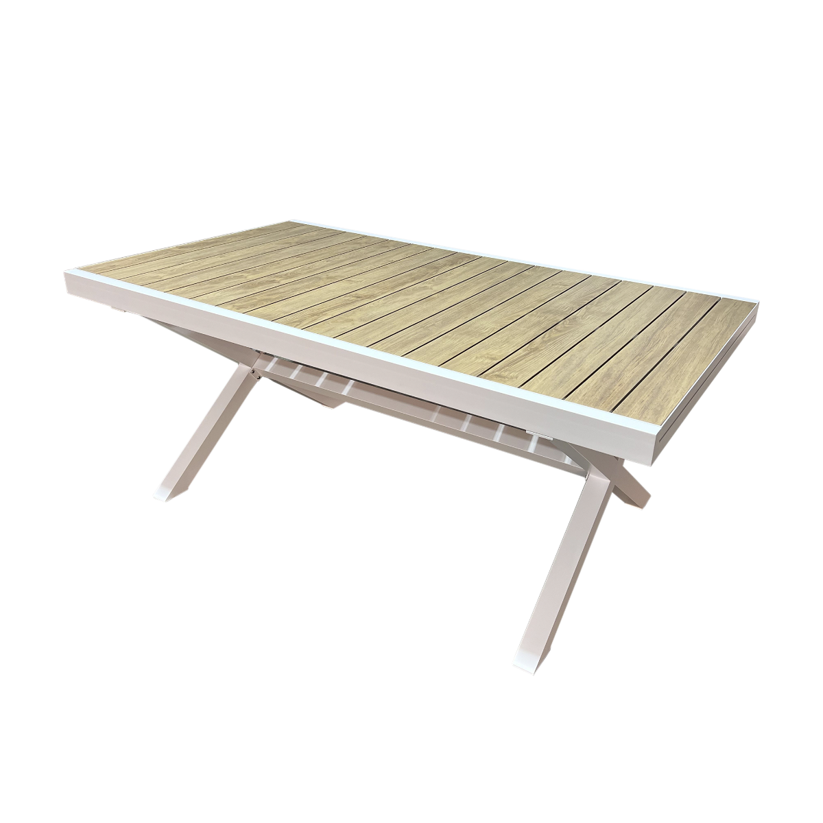 Table de jardin blanche et effet bois en aluminium Ayden