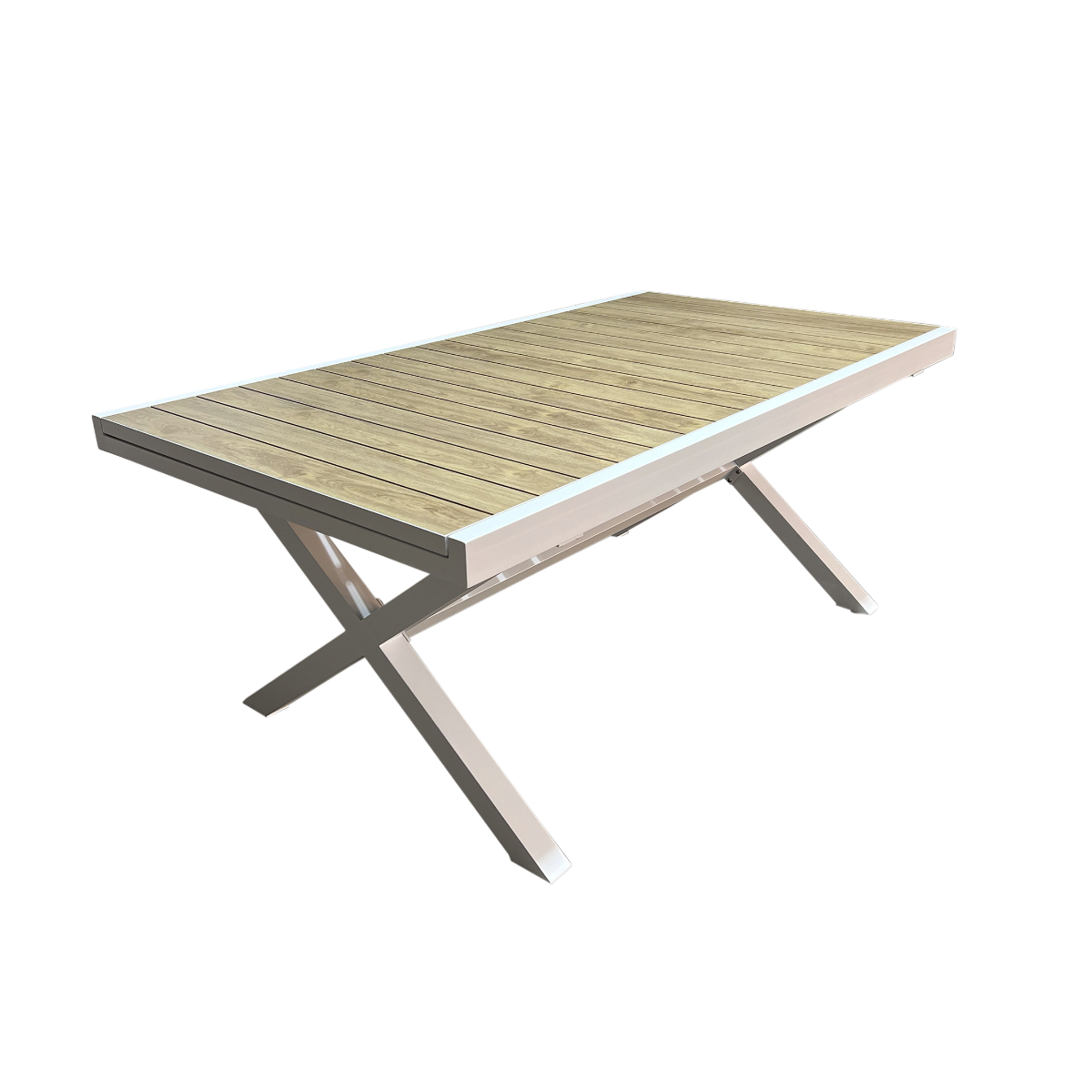 Table de jardin blanche et effet bois en aluminium Ayden