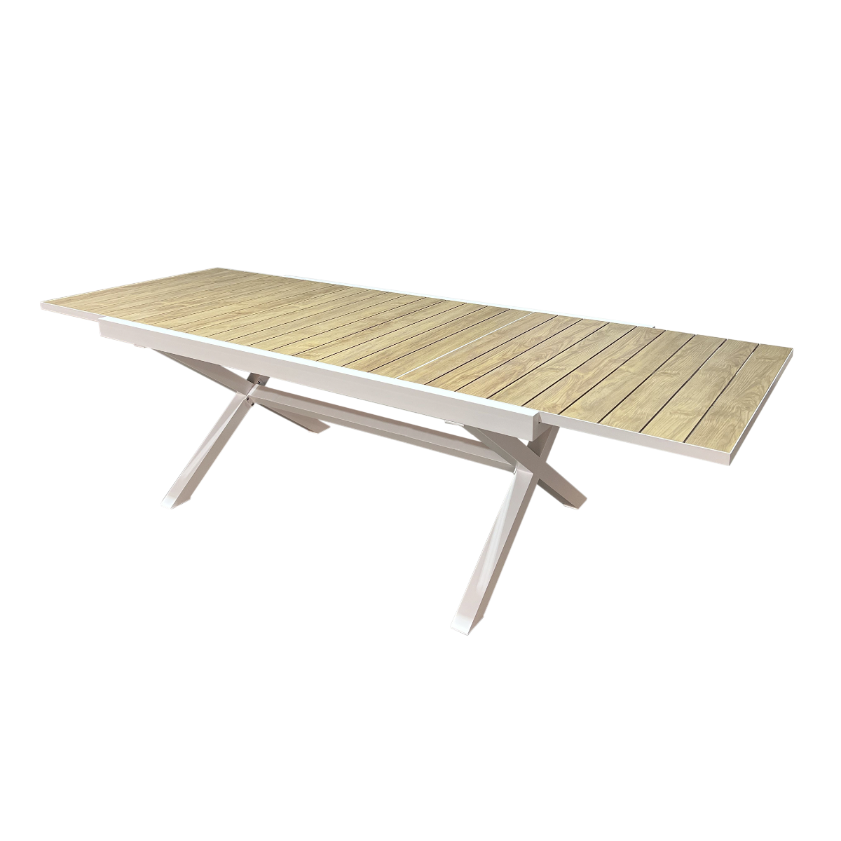 Table de jardin blanche et effet bois en aluminium Ayden