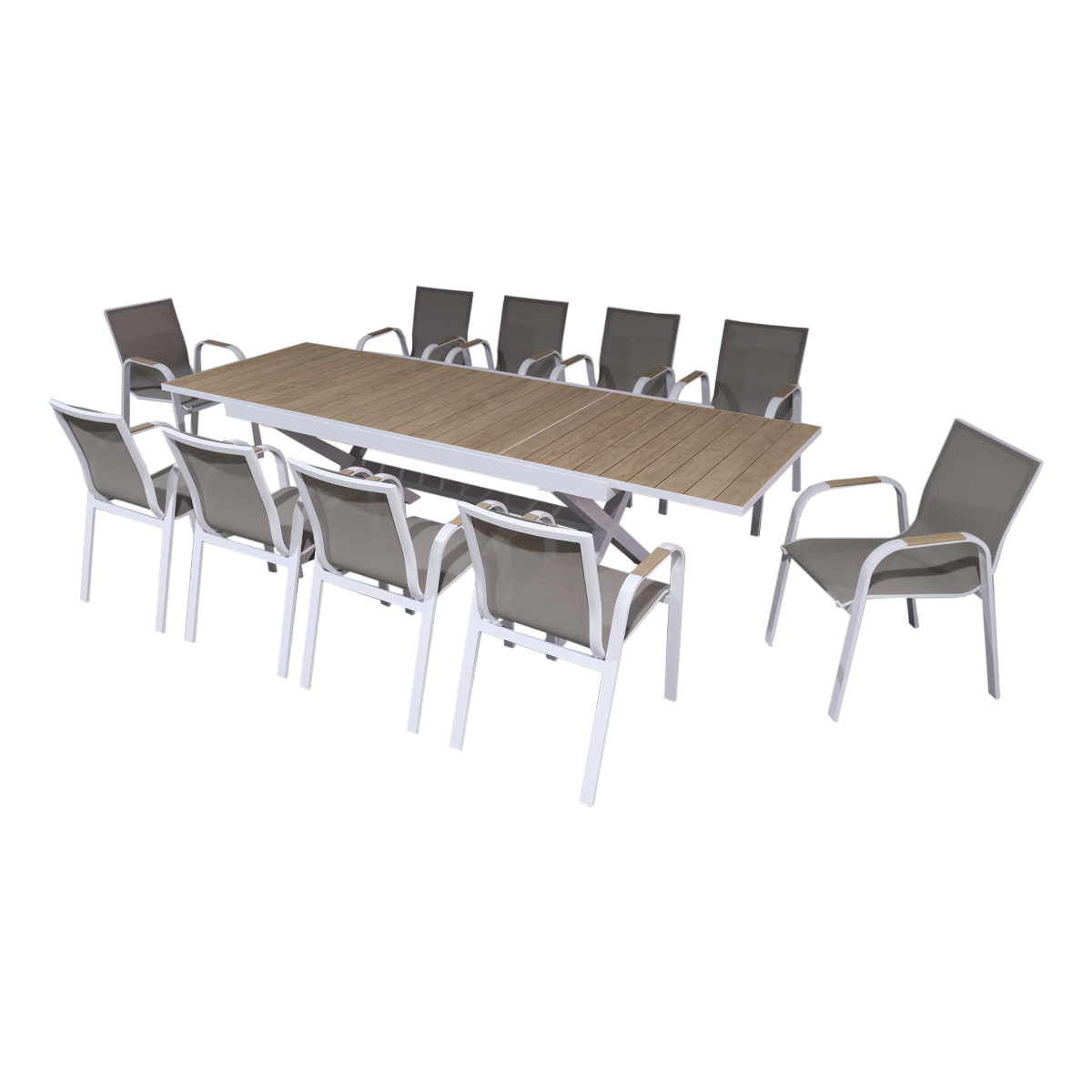 Table de jardin blanche et effet bois en aluminium Ayden