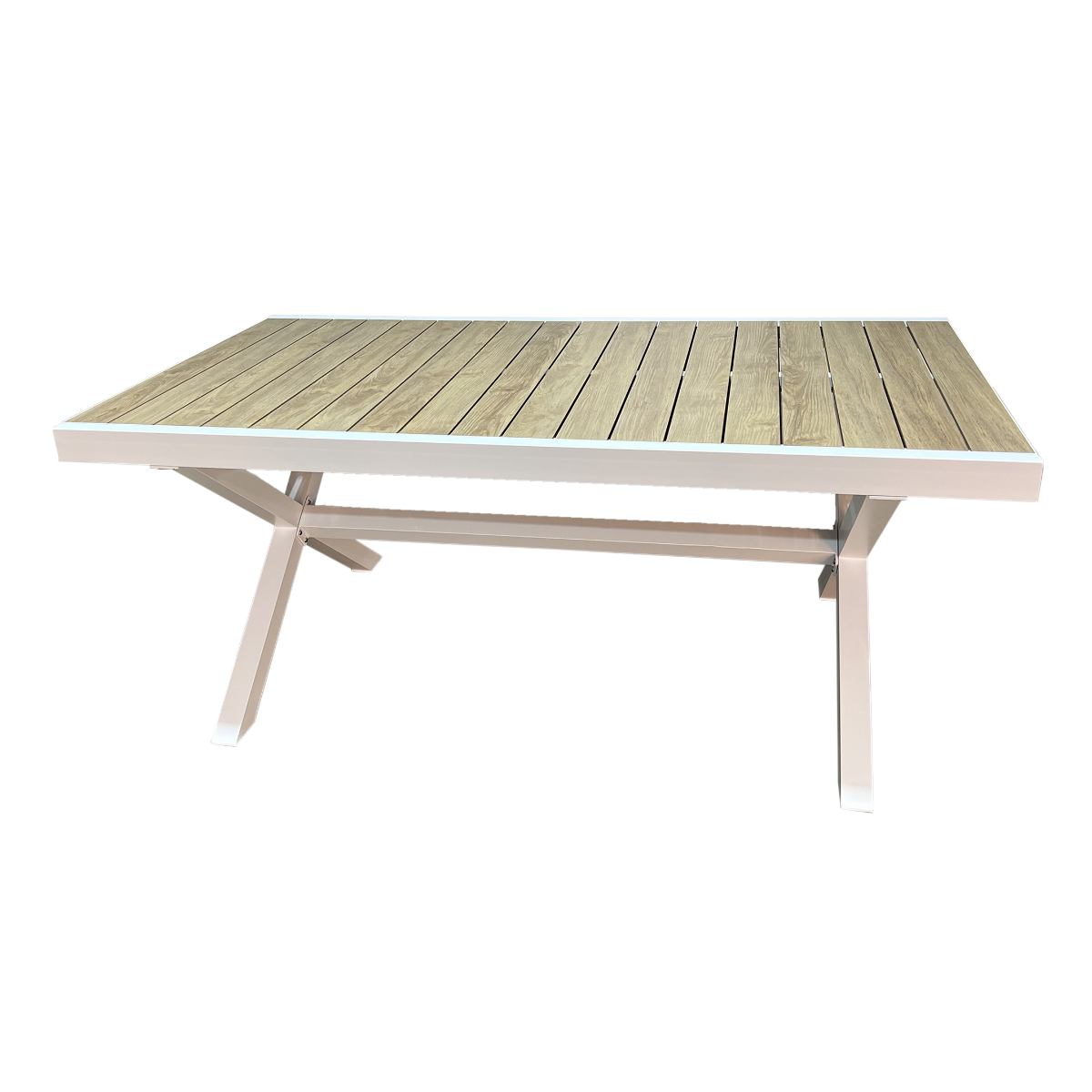 Table de jardin blanche et effet bois en aluminium Ayden