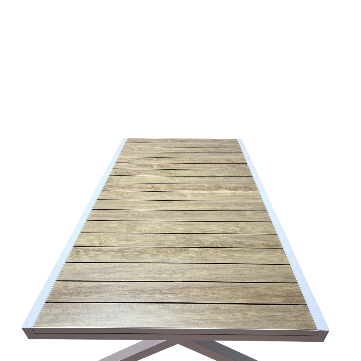 Table de jardin blanche et effet bois en aluminium Ayden