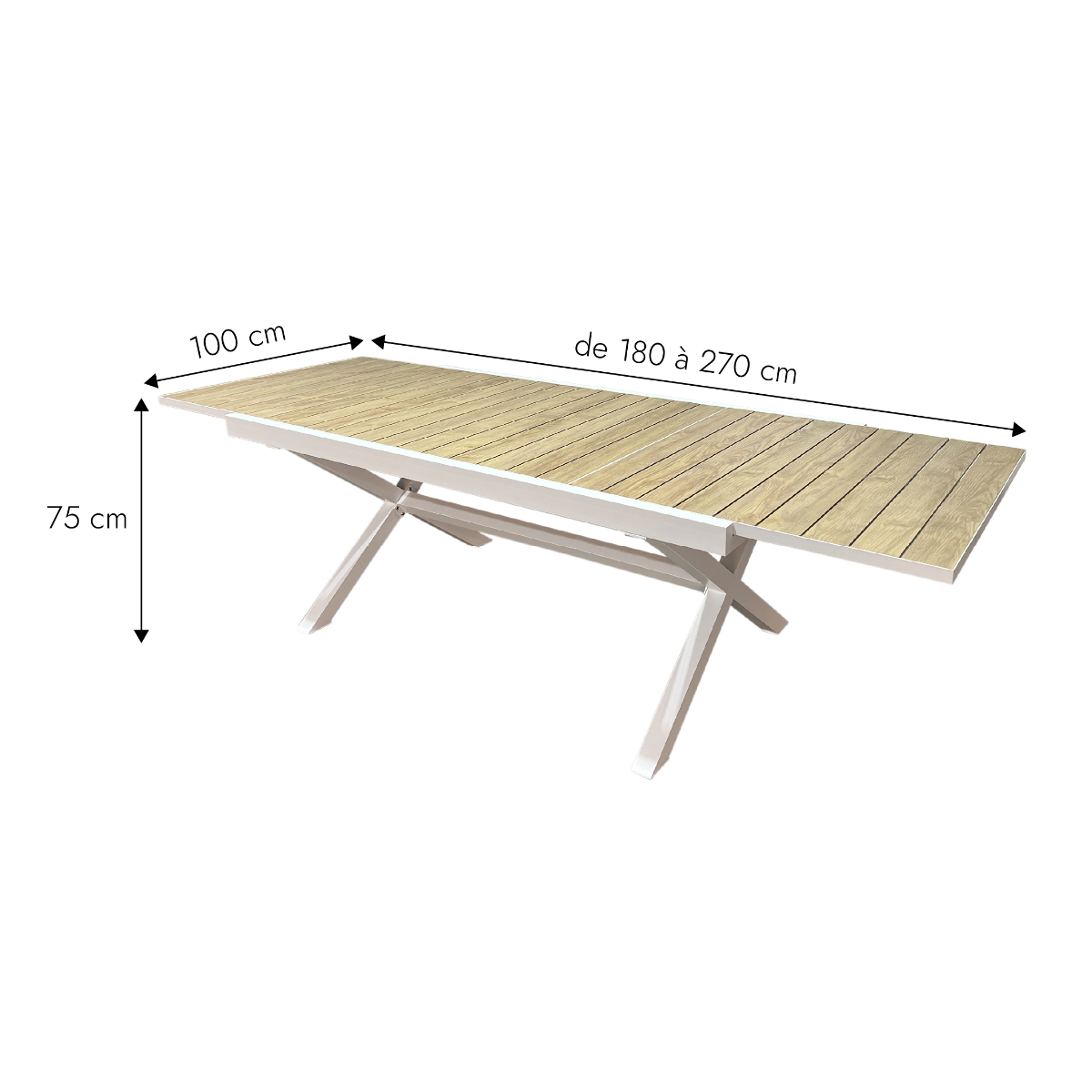 Table de jardin blanche et effet bois en aluminium Ayden