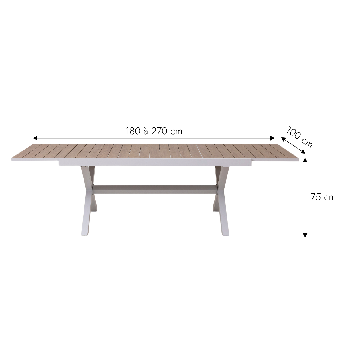 Table de jardin blanche et effet bois en aluminium Ayden