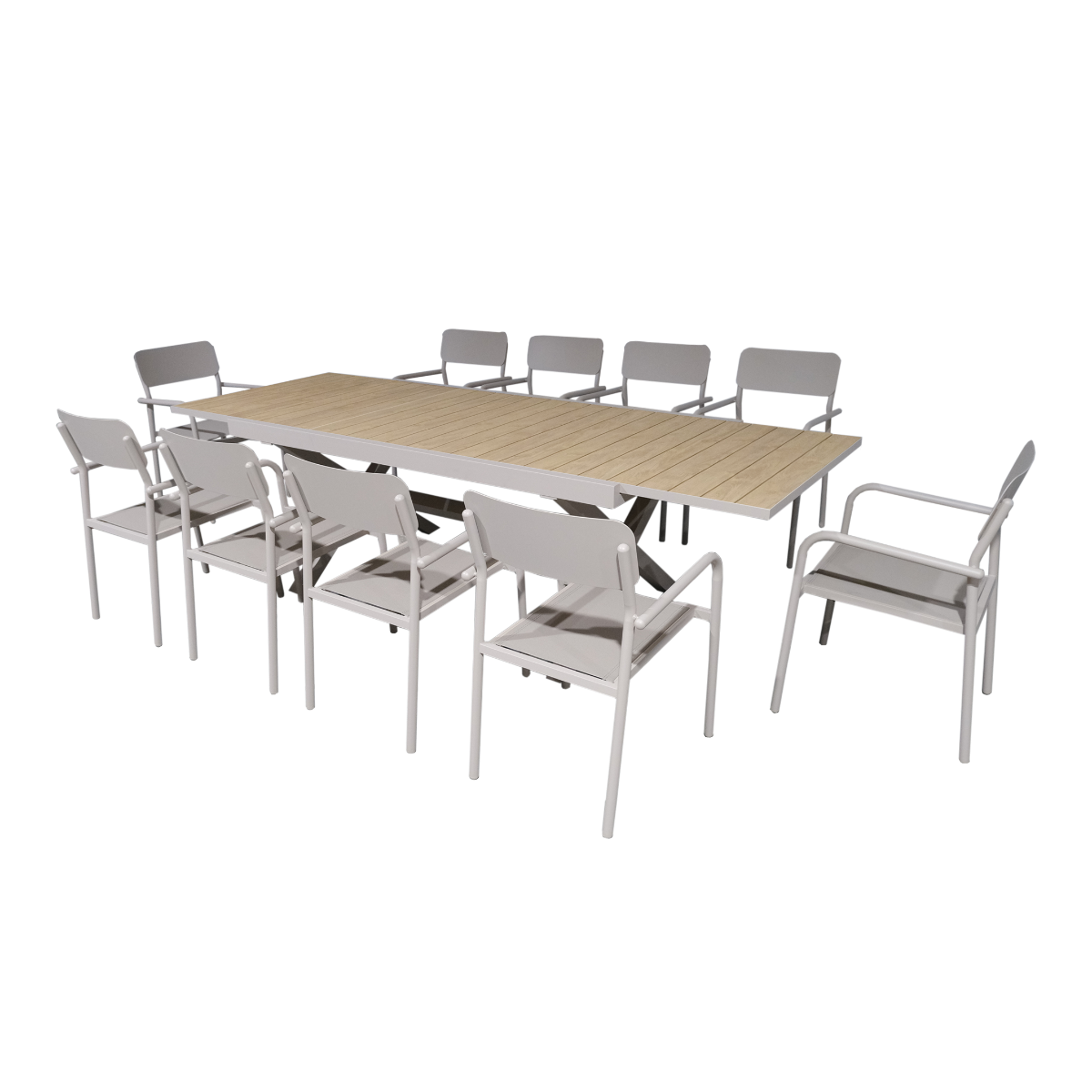 Table de jardin grise et effet bois en aluminium Ayden