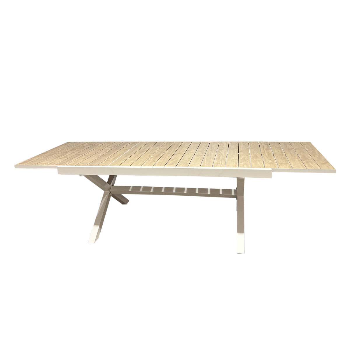 Table de jardin grise et effet bois en aluminium Ayden