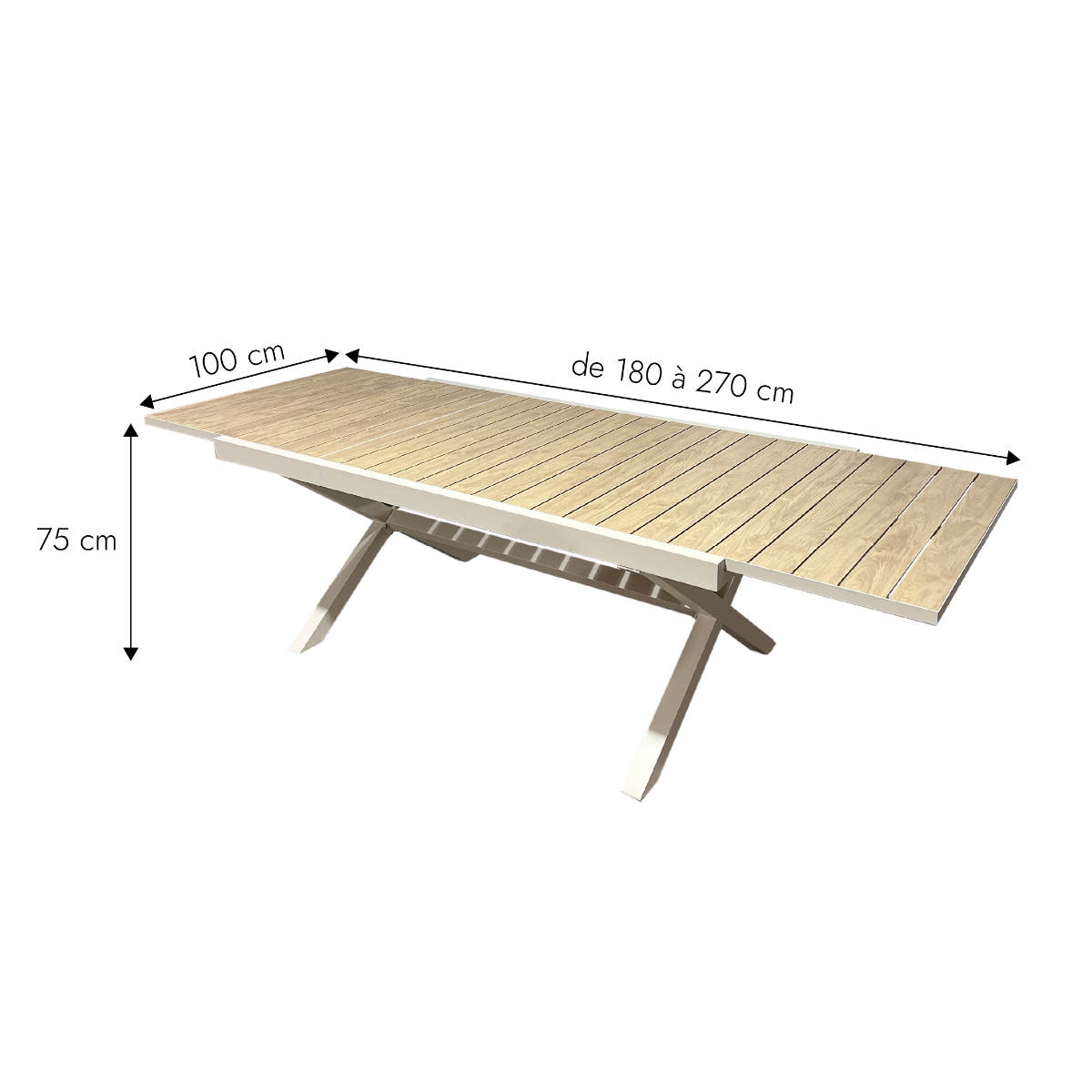 Table de jardin grise et effet bois en aluminium Ayden