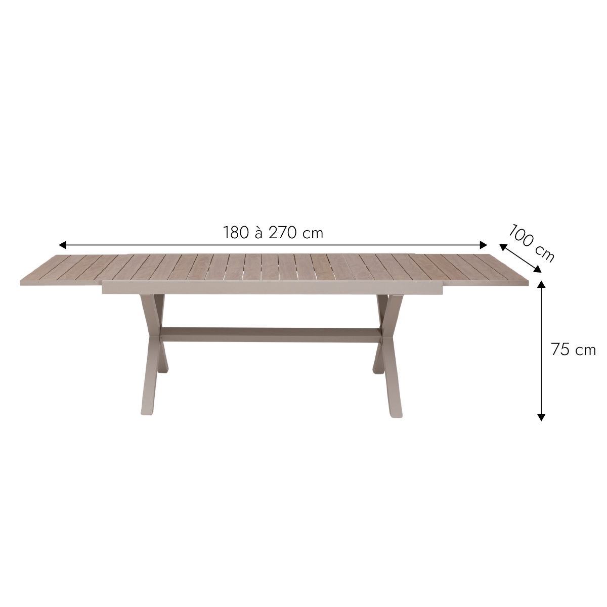 Table de jardin taupe et effet bois en aluminium Ayden