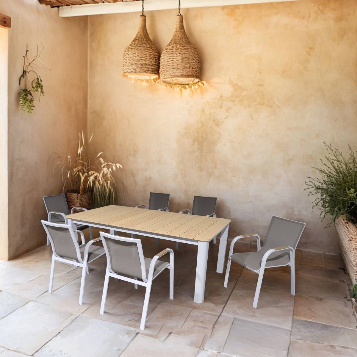 Table de jardin en aluminium blanc et effet bois Ayden