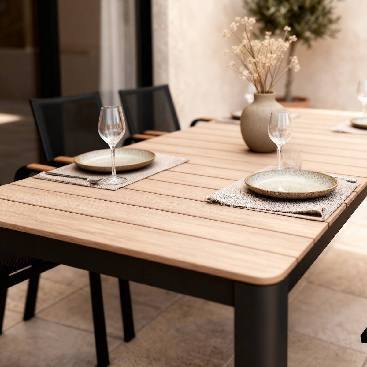 Table de jardin en aluminium gris et effet bois Ayden