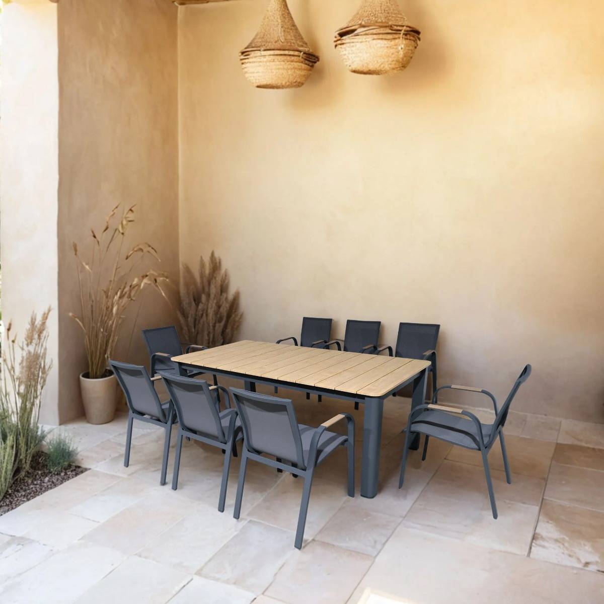 Table de jardin en aluminium gris et effet bois Ayden